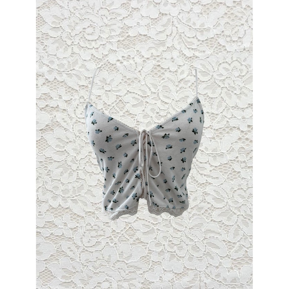 victoria's secret white floral lace trim bow detail tank top